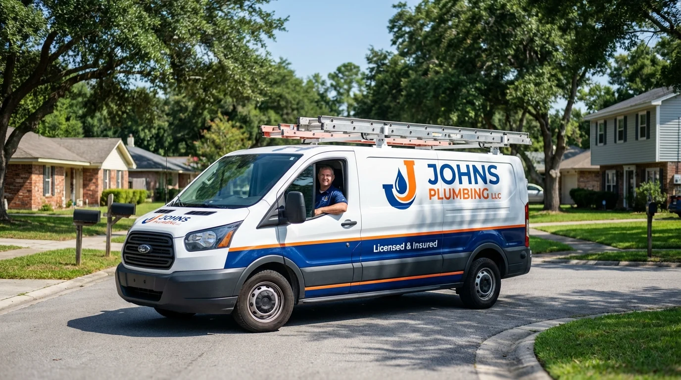 Johns Plumbing LLC service van in Lakewood, NY