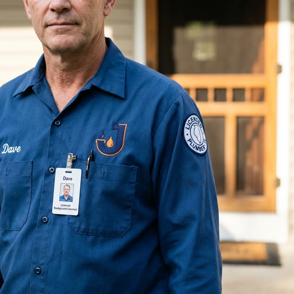 Licensed plumber showing ID badge in Lakewood, NY