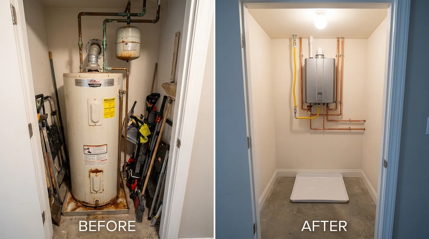 Tank water heater versus wall-mounted tankless unit comparison for Lakewood, NY homeowners